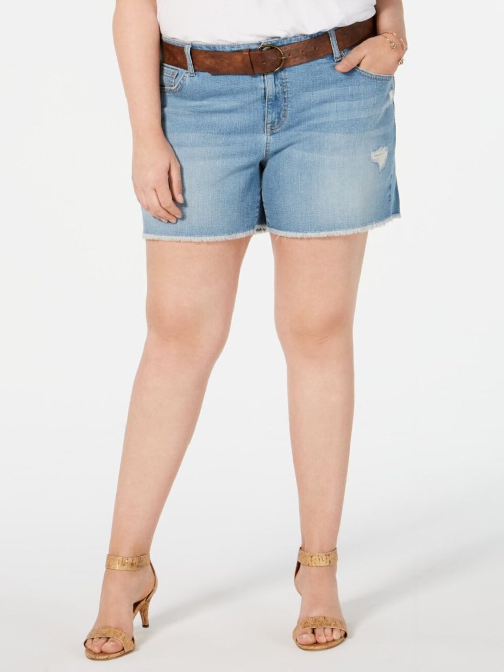 Style & Co Womens Plus Size Distressed Belted Shorts